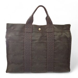 Hermès Fourre-Tout Tote MM Black Grey Canvas with Double Zip